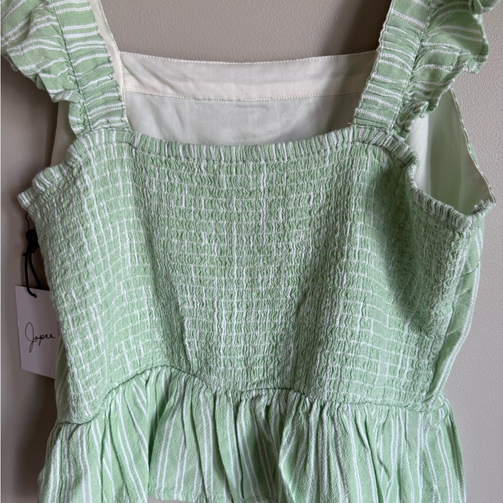 NWT Green Striped Ruffle-Sleeve Top Shirt Cropped Size Large - Picture 6 of 7